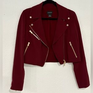 Club Monaco Deep Red Polyester Jacket with Gold Zippers